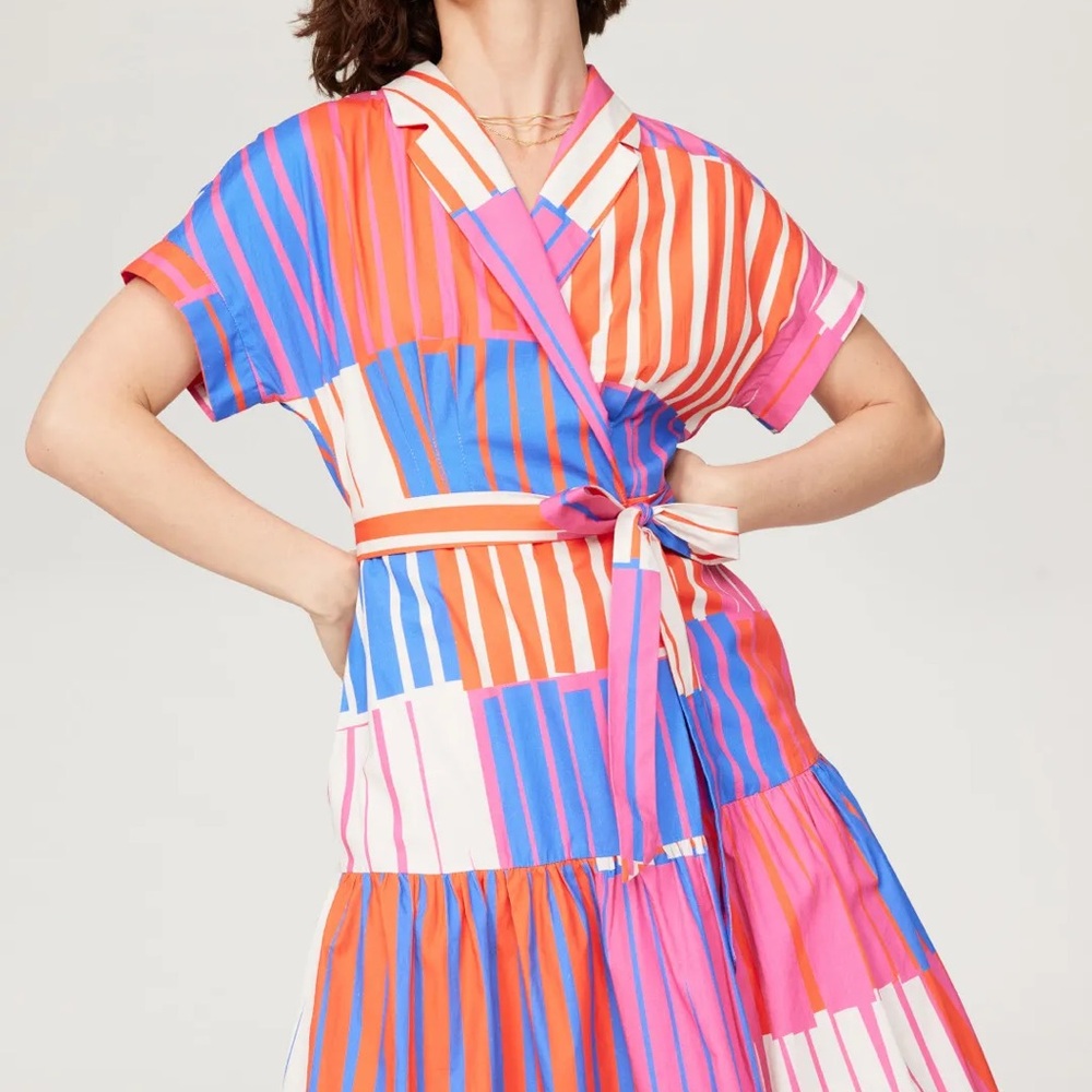 Hutch Rosen Dress Playful Stripes Midi Wrap Dress Size large